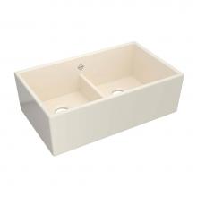 Shaws MS3320PCT - 33'' Shaker Low Divide Double Bowl Apron Front Fireclay Kitchen Sink