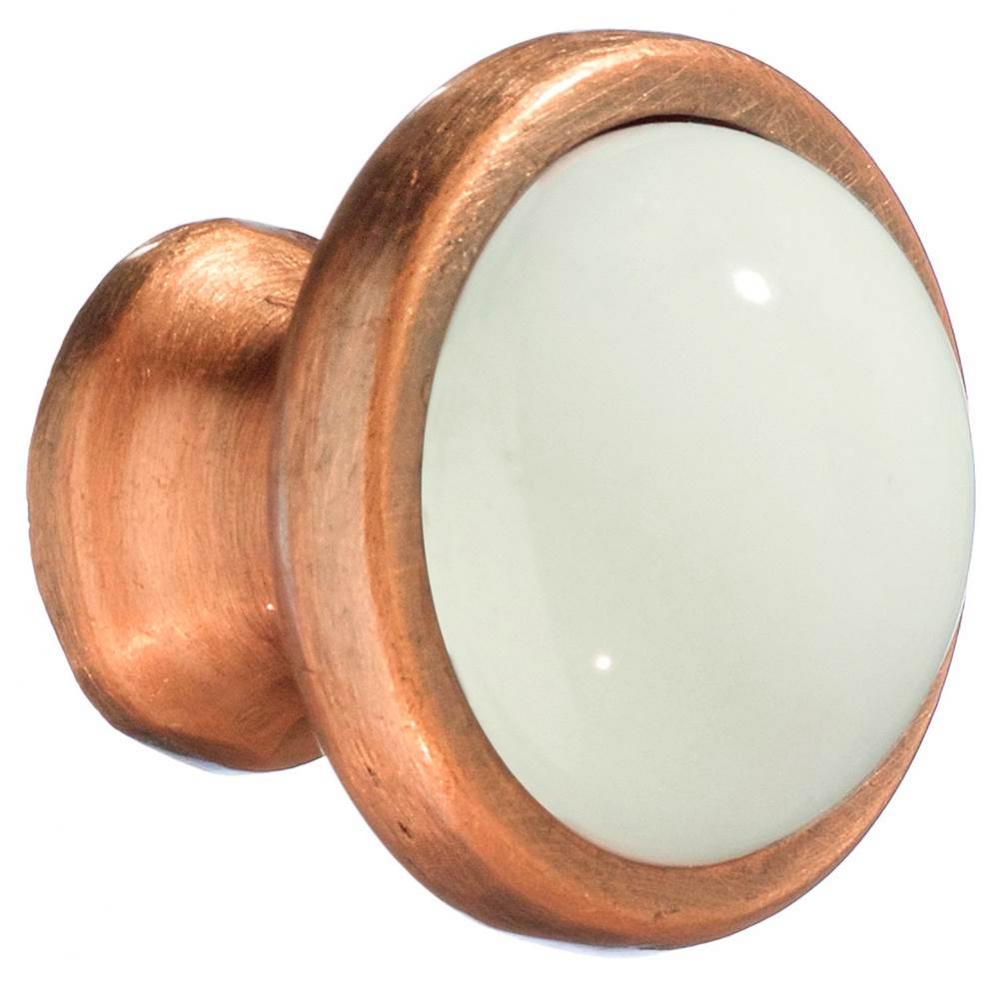 KNOB ANTIQUE COPPER FINISH WHITE CERAMIC 1 1/2''