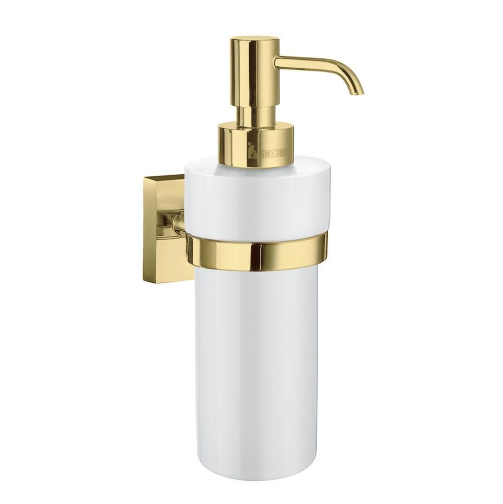 HOUSE SOAP PUMP & HOLDER POLISHED BRASS/WHITE