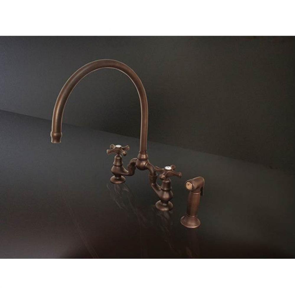 Brownstone Deck Mount Faucet With Large Swivel Spout And Side Spray And Ceramic Hot And Cold Butto