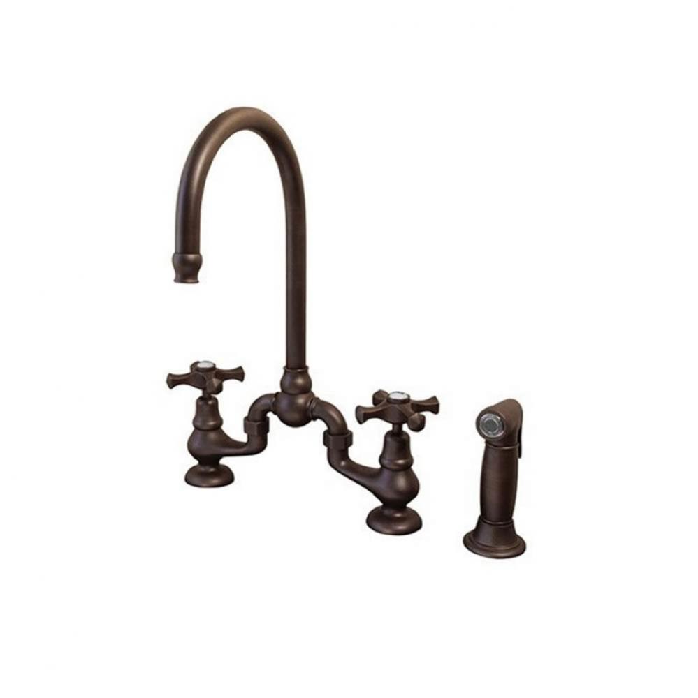 Brownstone Deck Mount Faucet With Swivel Spout And Side Spray And Ceramic Hot And Cold Buttons 6-5