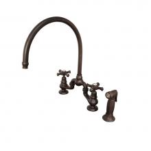Sonoma Forge BS-DM-LG-W/SP-SN - Brownstone Deck Mount Faucet With Large Swivel Spout And Side Spray And Ceramic Hot And Cold Butto