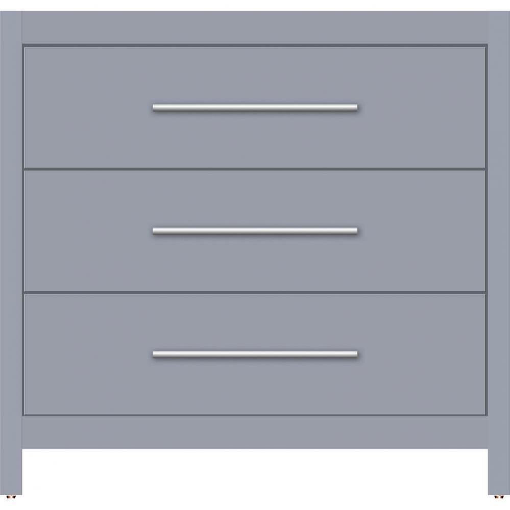 36 X 18.5 X 34.5 Belltown Vanity Slab Sat Silver 3 Drw