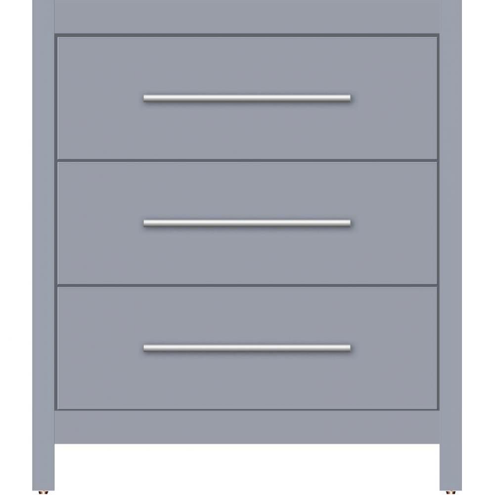 30 X 21 X 34.5 Belltown Vanity Slab Sat Silver 3 Drw