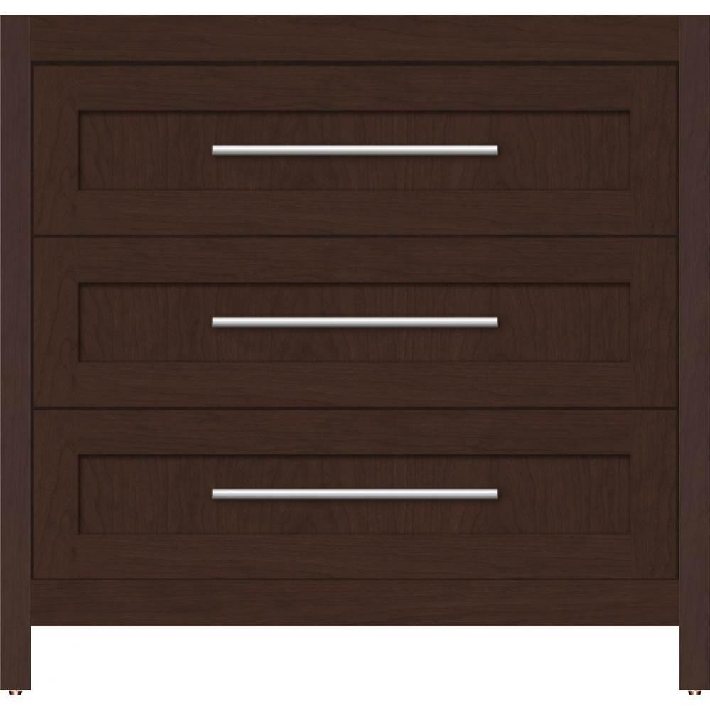 36 X 18.5 X 34.5 Belltown Vanity Shaker Choc Cherry 3 Drw