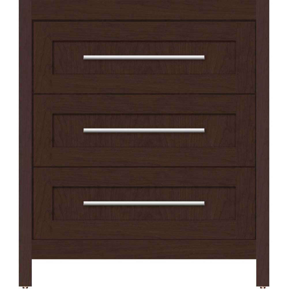 30 X 18.5 X 34.5 Belltown Vanity Shaker Choc Cherry 3 Drw