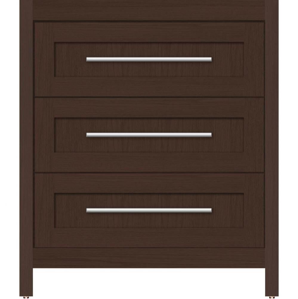 30 X 18.5 X 34.5 Belltown Vanity Shaker Choc Oak 3 Drw