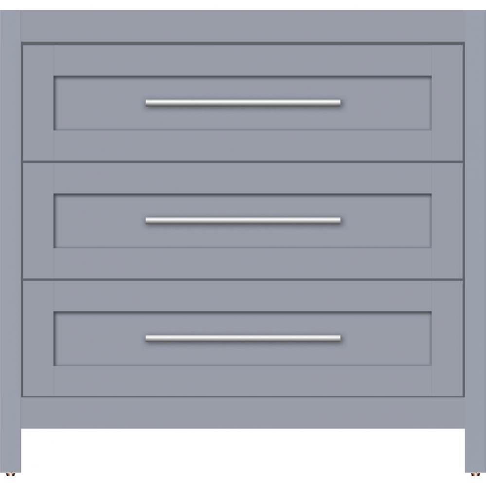 36 X 18.5 X 34.5 Belltown Vanity Shaker Sat Silver 3 Drw