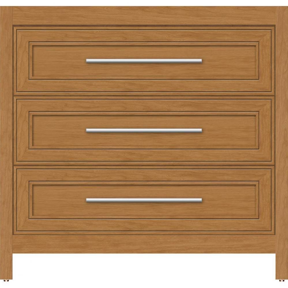 36 X 18.5 X 34.5 Belltown Vanity Deco Miter Nat Cherry 3 Drw