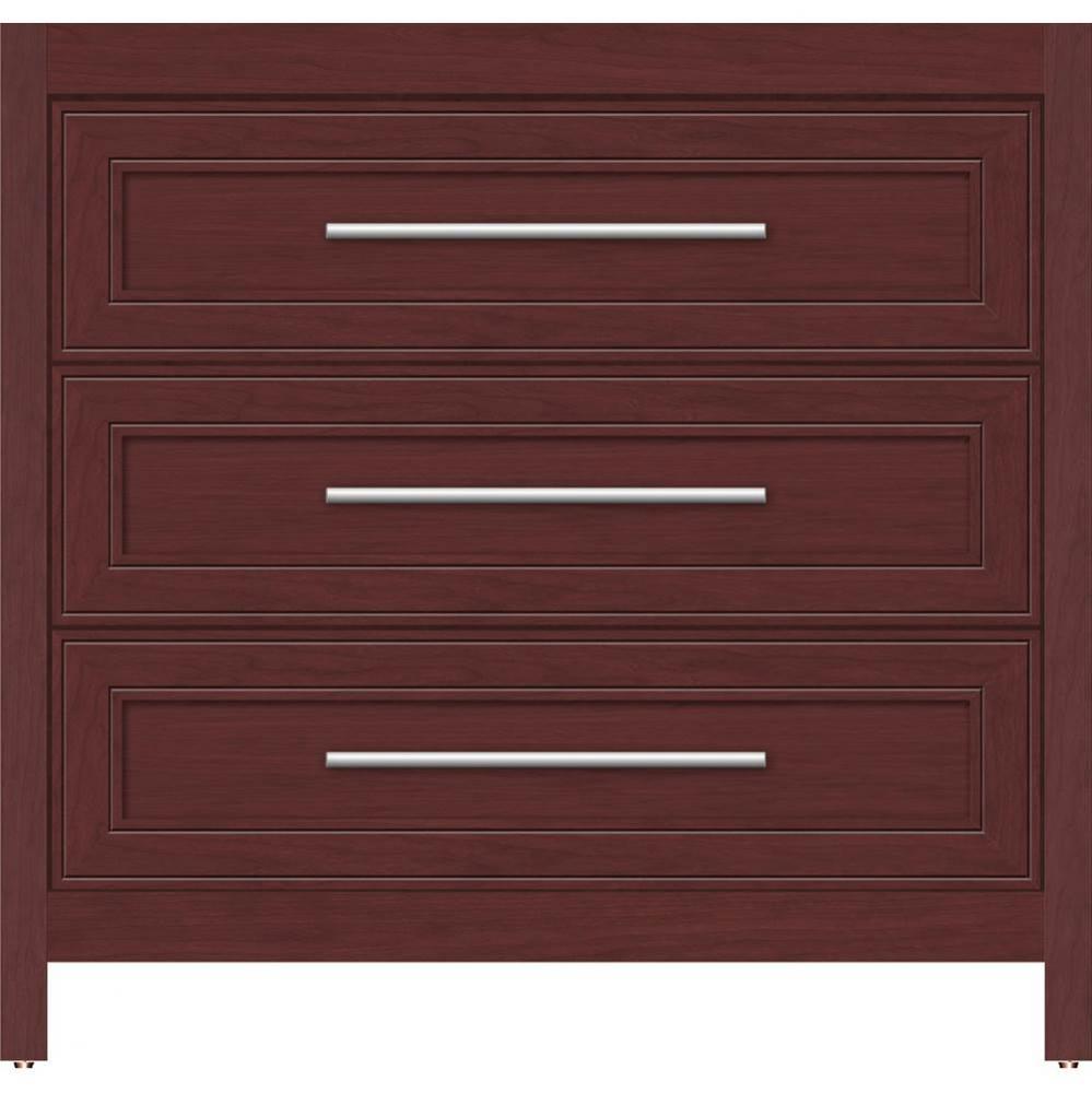 36 X 18.5 X 34.5 Belltown Vanity Deco Miter Dk Cherry 3 Drw