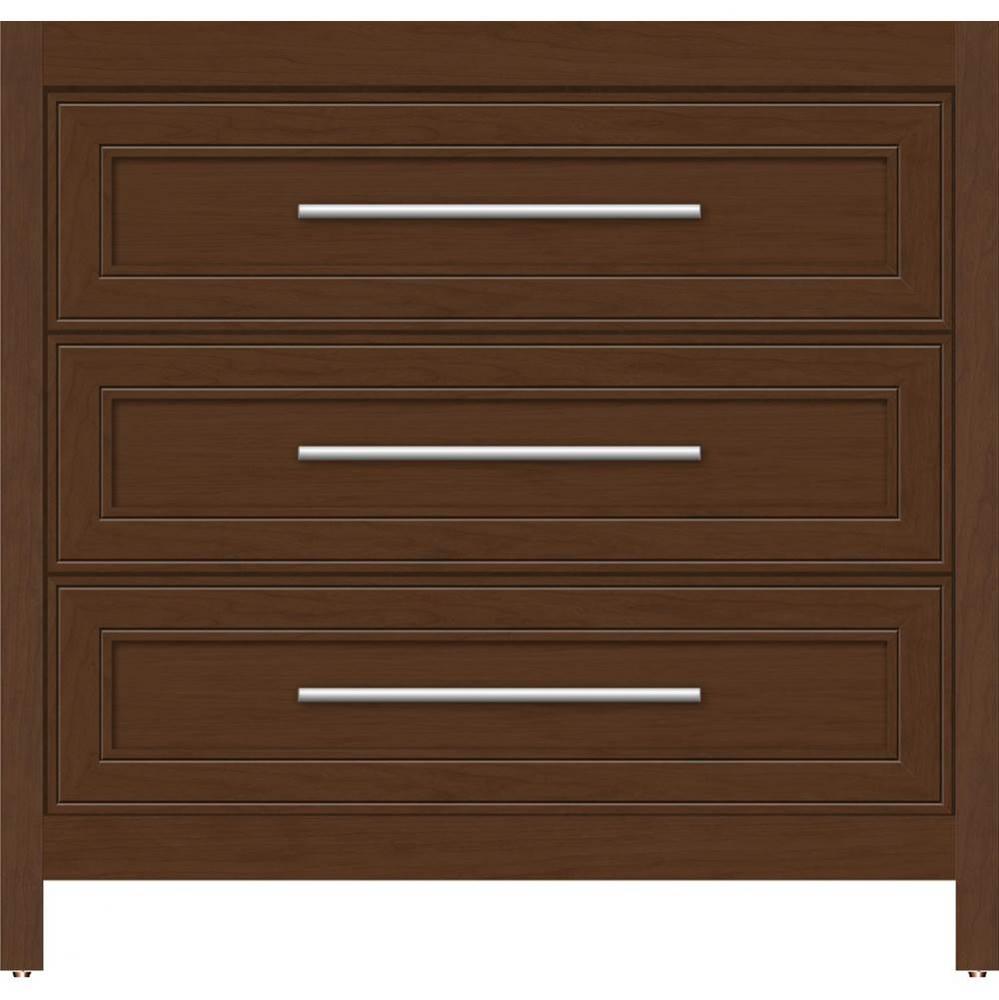 36 X 21 X 34.5 Belltown Vanity Deco Miter Pecan Cherry 3 Drw