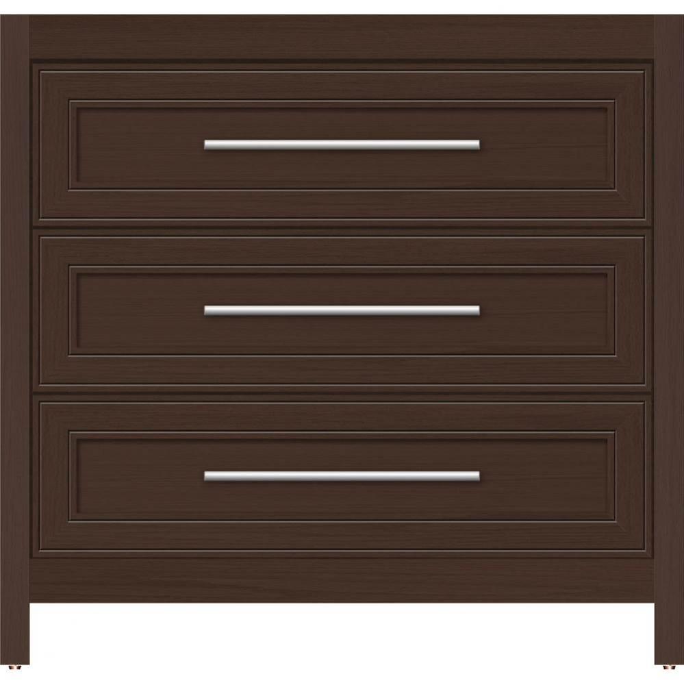 36 X 21 X 34.5 Belltown Vanity Deco Miter Choc Oak 3 Drw