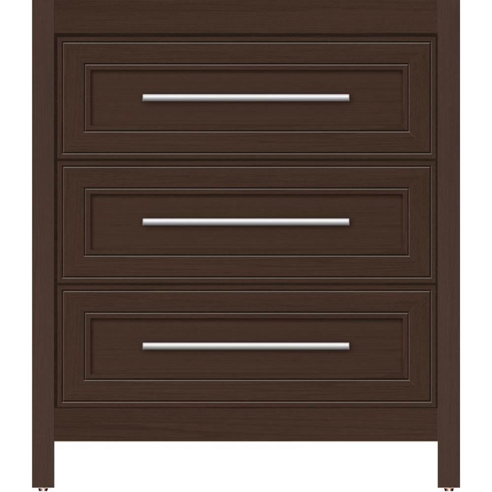 30 X 18.5 X 34.5 Belltown Vanity Deco Miter Choc Oak 3 Drw