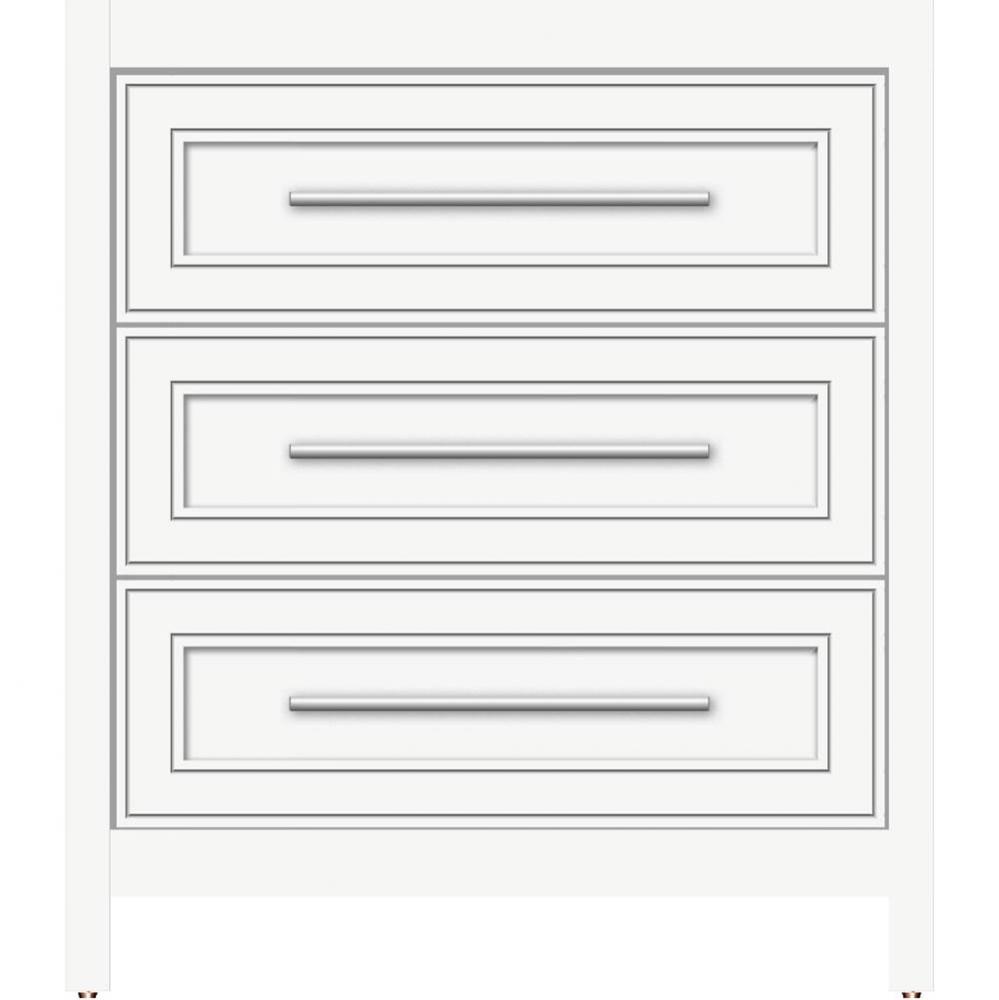 30 X 18.5 X 34.5 Belltown Vanity Deco Miter Sat White 3 Drw