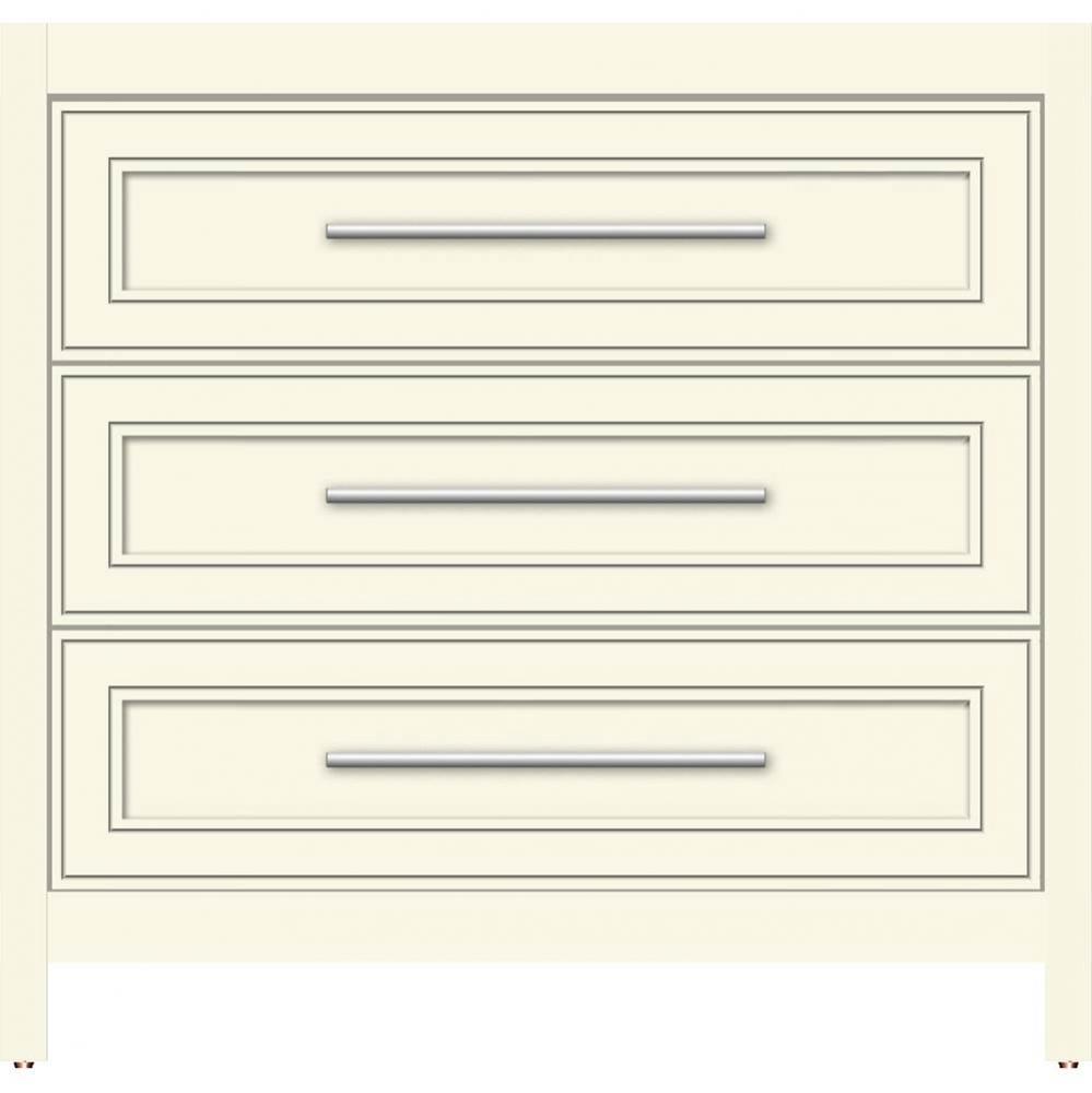 36 X 21 X 34.5 Belltown Vanity Deco Miter Sat Biscuit 3 Drw
