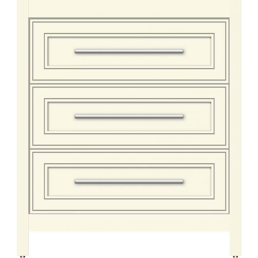 30 X 18.5 X 34.5 Belltown Vanity Deco Miter Sat Biscuit 3 Drw