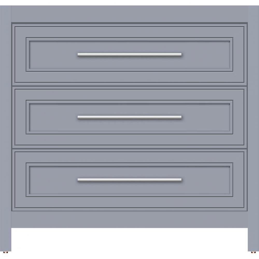 36 X 18.5 X 34.5 Belltown Vanity Deco Miter Sat Silver 3 Drw