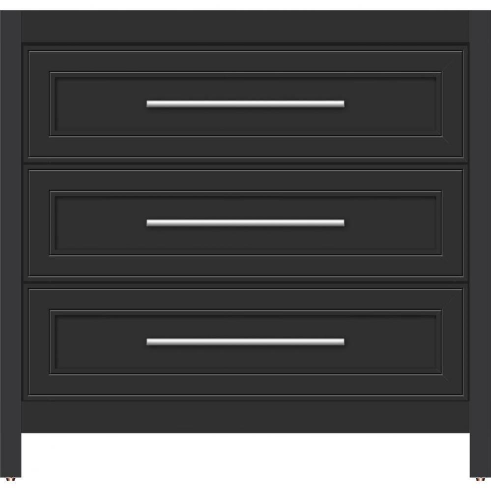 36 X 21 X 34.5 Belltown Vanity Deco Miter Sat Black 3 Drw
