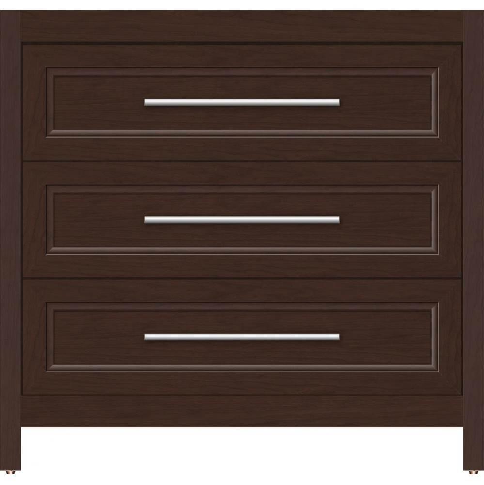 36 X 18.5 X 34.5 Belltown Vanity Ogee Miter Choc Cherry 3 Drw