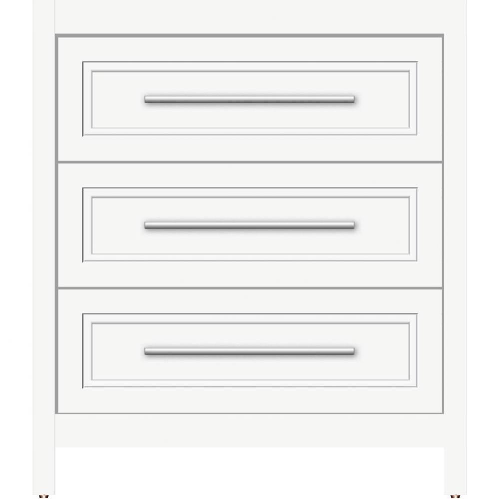 30 X 18.5 X 34.5 Belltown Vanity Ogee Miter Sat White 3 Drw