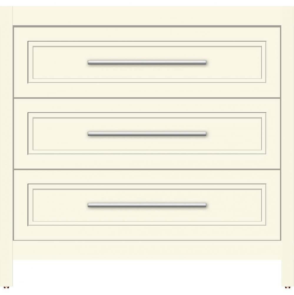 36 X 18.5 X 34.5 Belltown Vanity Ogee Miter Sat Biscuit 3 Drw