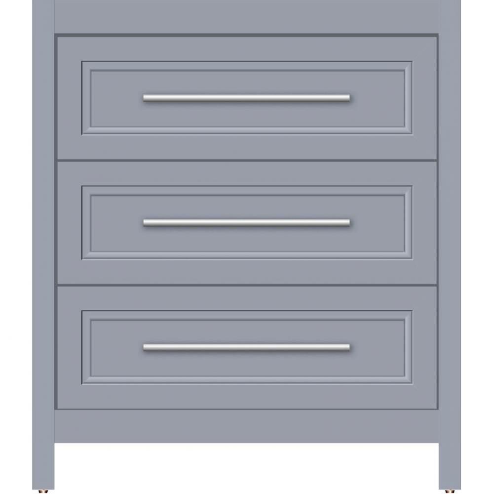 30 X 18.5 X 34.5 Belltown Vanity Ogee Miter Sat Silver 3 Drw