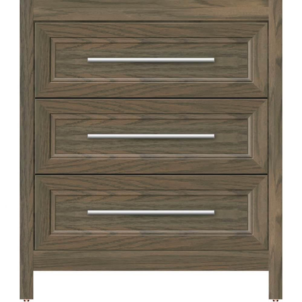 30 X 18.5 X 34.5 Belltown Vanity Ogee Miter Dusky Oak 3 Drw