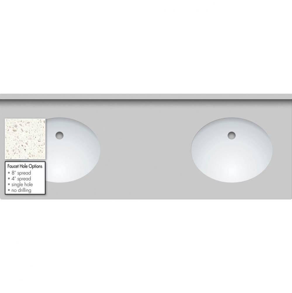 61 X 22 X 1.25 Countertop Quartz Pearl White Polished 2X Oval White