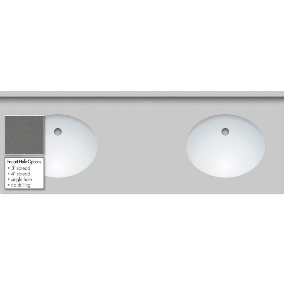61 X 22 X 1.25 Countertop Quartz Grey Lake Oval White 2X