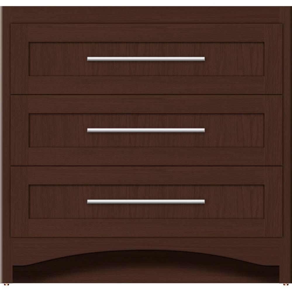 36 X 18 X 34.5 Ravenna Town Vanity Shaker Choc Oak 3 Drw