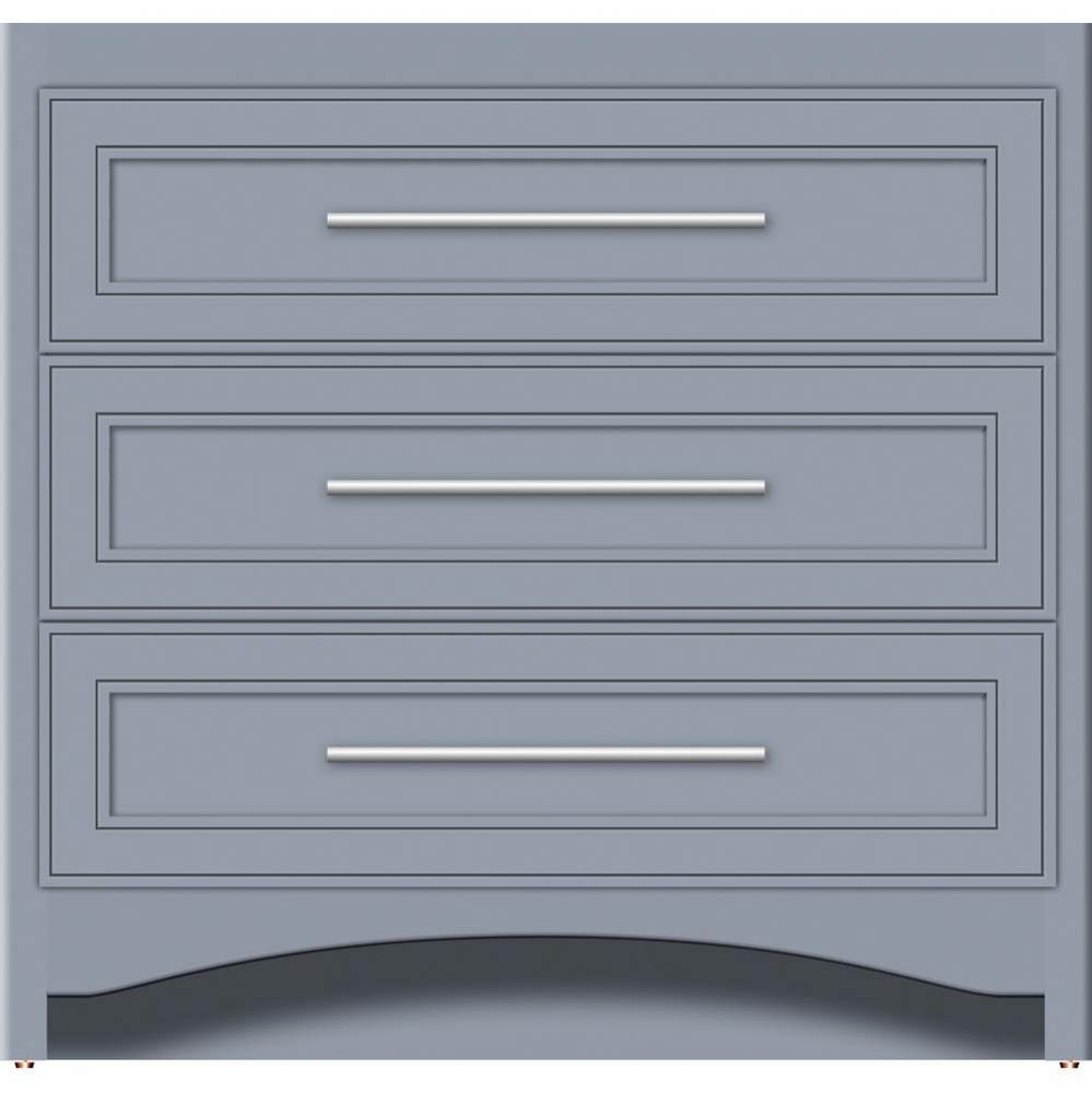 36 X 18 X 34.5 Ravenna Town Vanity Deco Miter Sat Silver 3 Drw