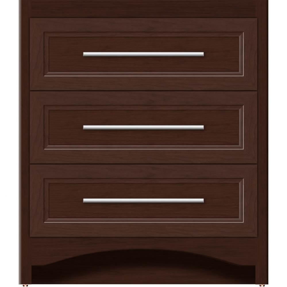 30 X 18 X 34.5 Ravenna Town Vanity Ogee Miter Choc Cherry 3 Drw