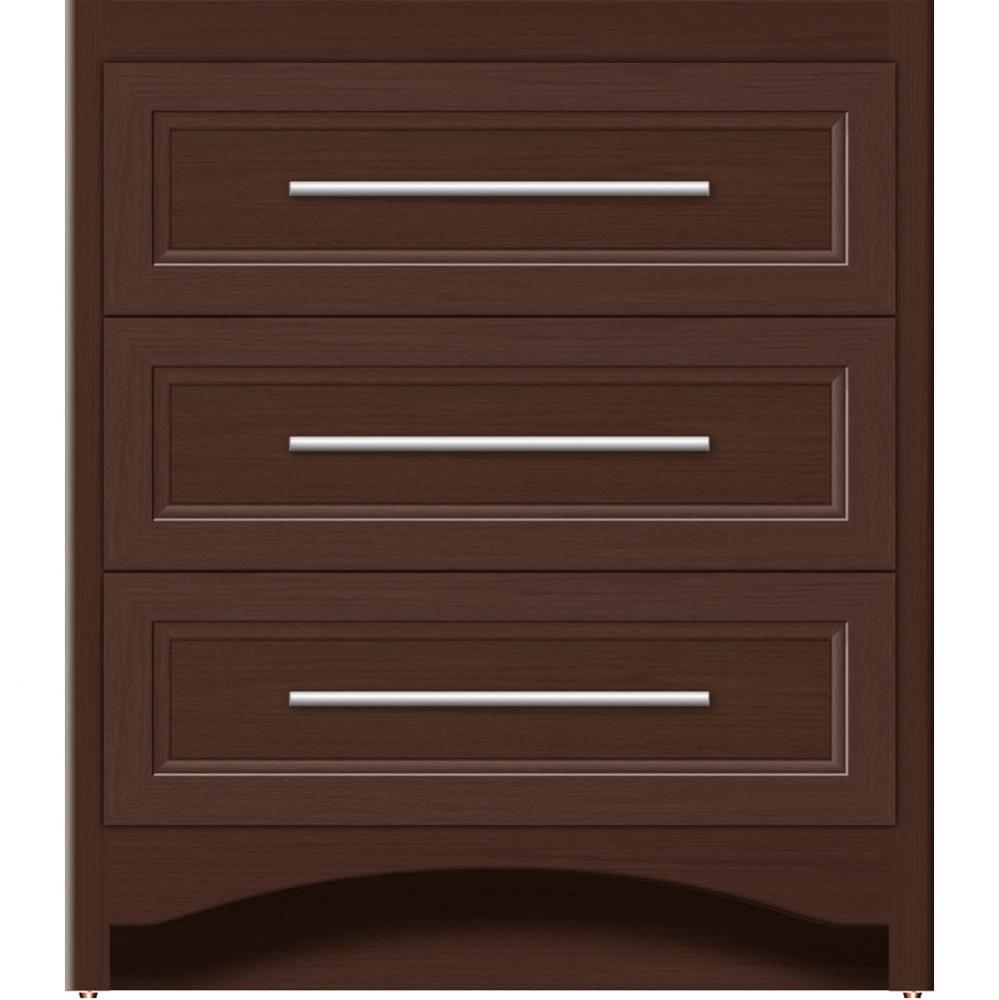 30 X 18 X 34.5 Ravenna Town Vanity Ogee Miter Choc Oak 3 Drw