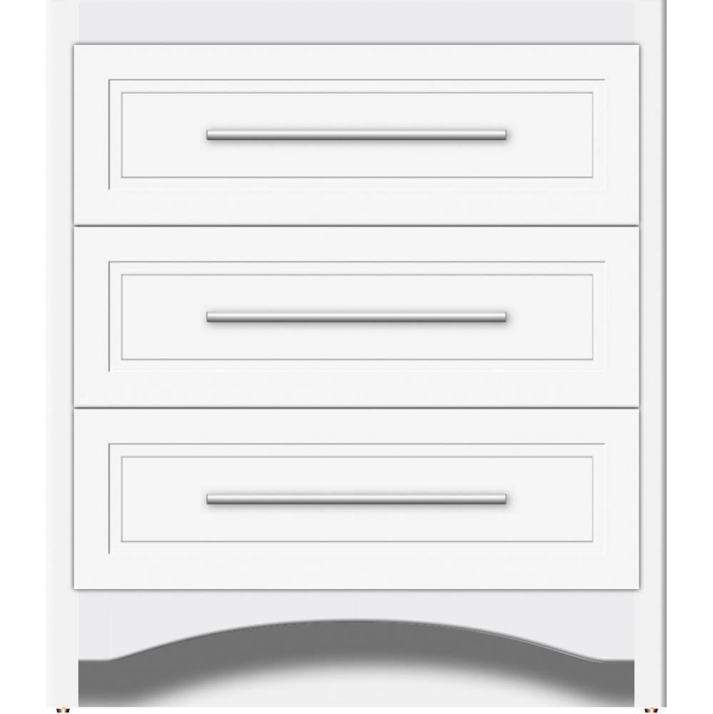 30 X 21 X 34.5 Ravenna Town Vanity Ogee Miter Sat White 3 Drw