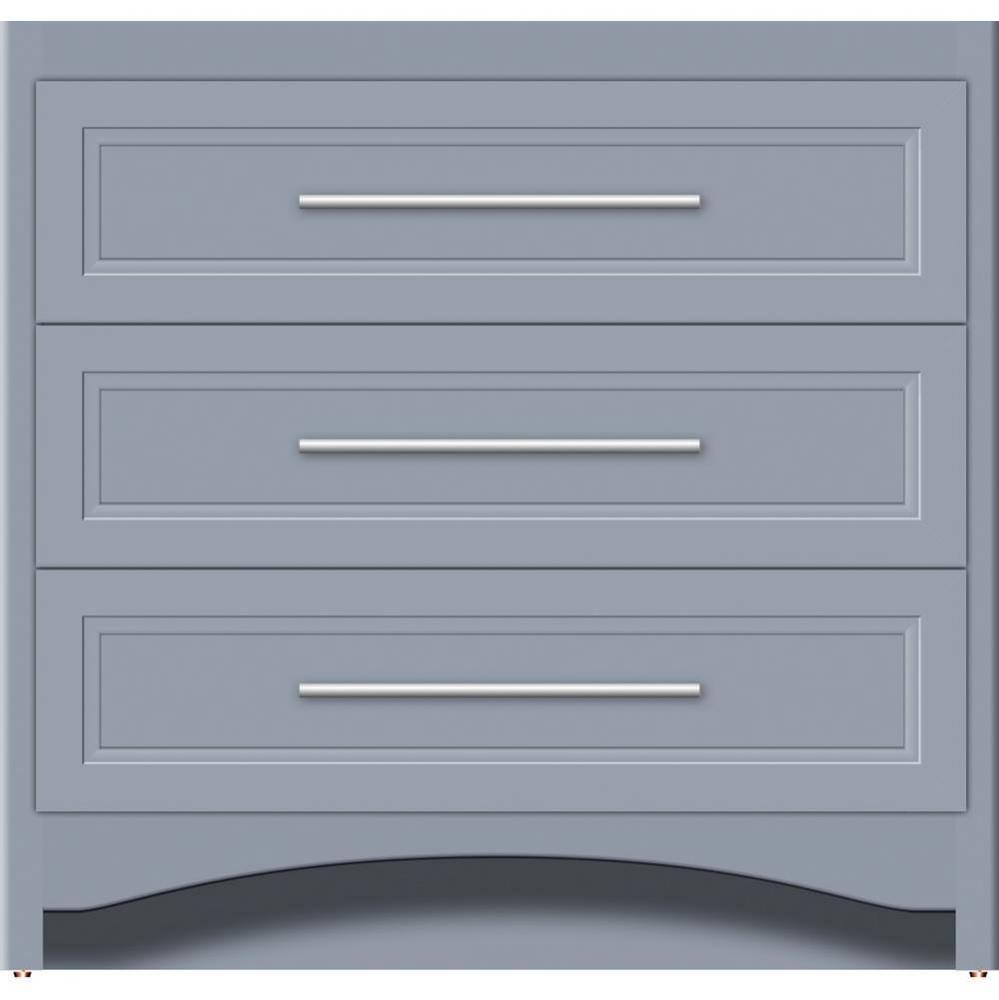 36 X 18 X 34.5 Ravenna Town Vanity Ogee Miter Sat Silver 3 Drw