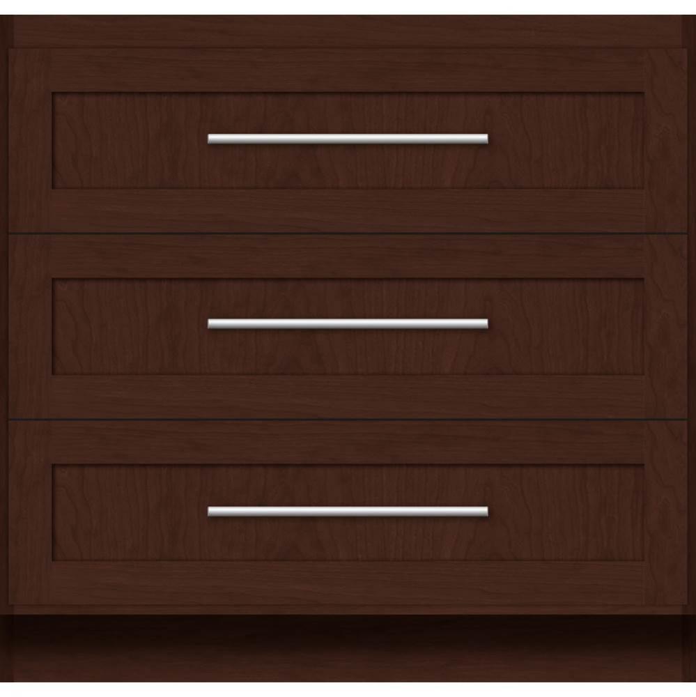 36 X 21 X 34.5 Montlake Town Vanity Shaker Choc Cherry 3 Drw