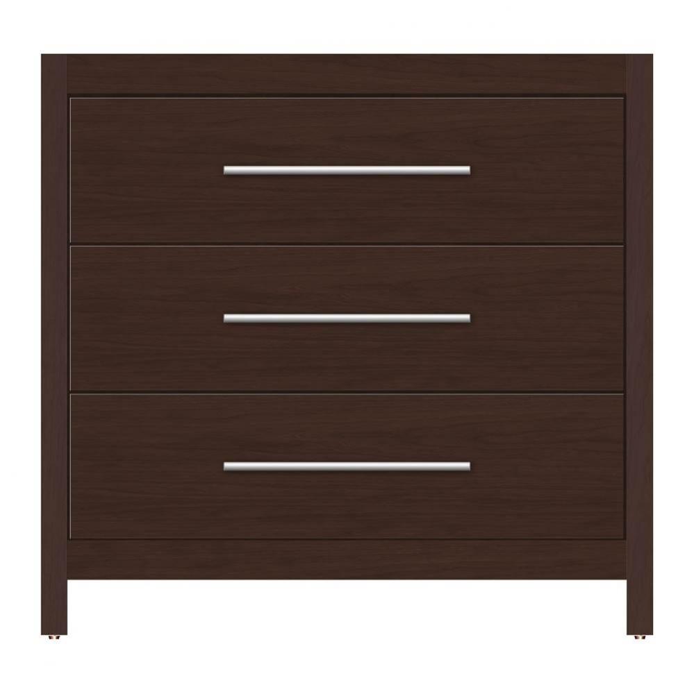 36 X 18.5 X 34.5 Belltown Vanity Tiered Miter Choc Cherry 3 Drw