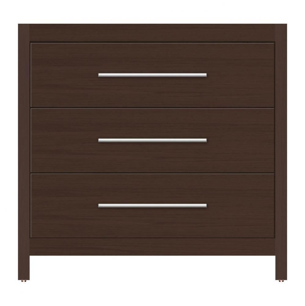 36 X 18.5 X 34.5 Belltown Vanity Tiered Miter Choc Oak 3 Drw