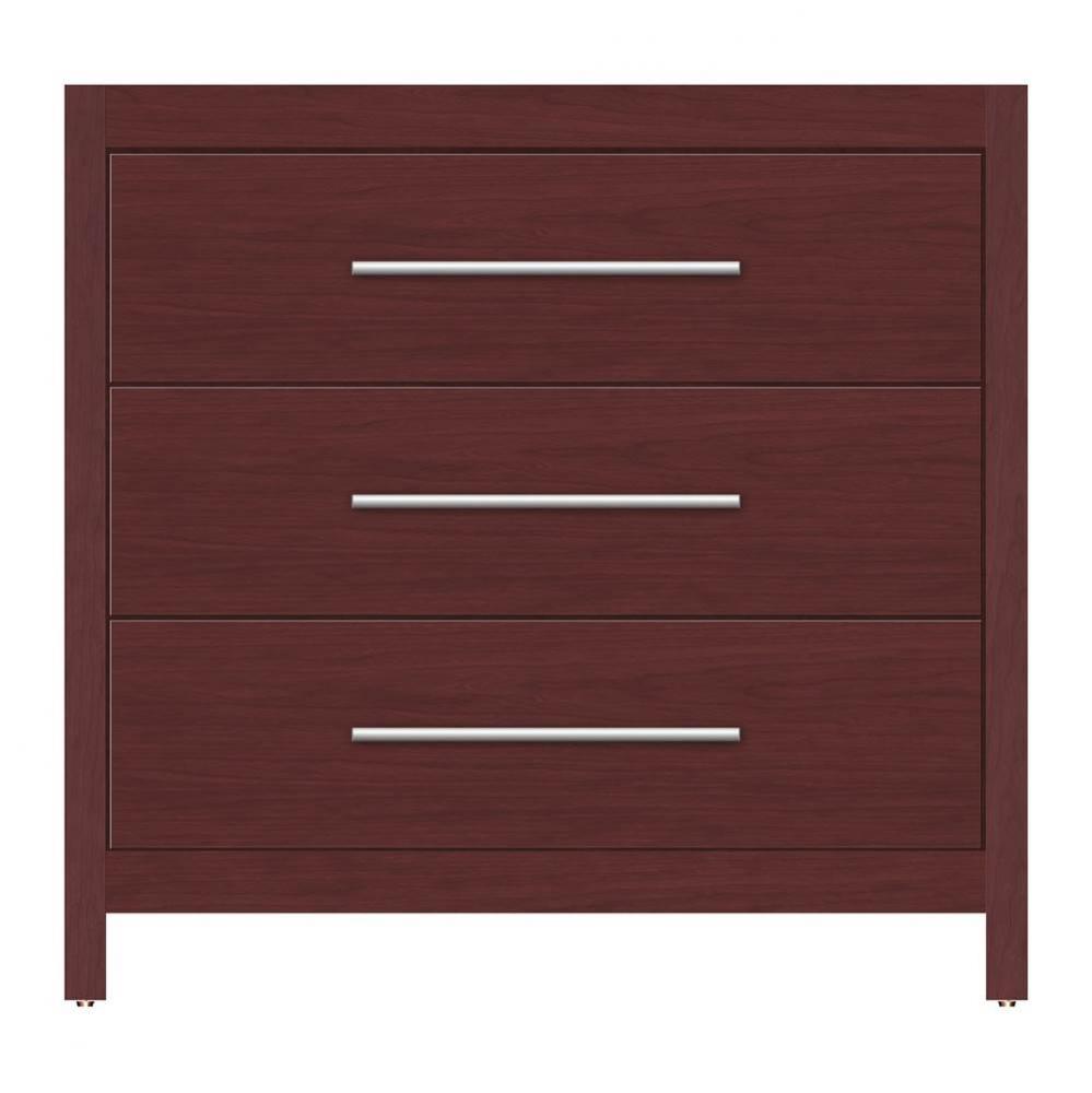 36 X 18.5 X 34.5 Belltown Vanity Tiered Miter Dk Cherry 3 Drw