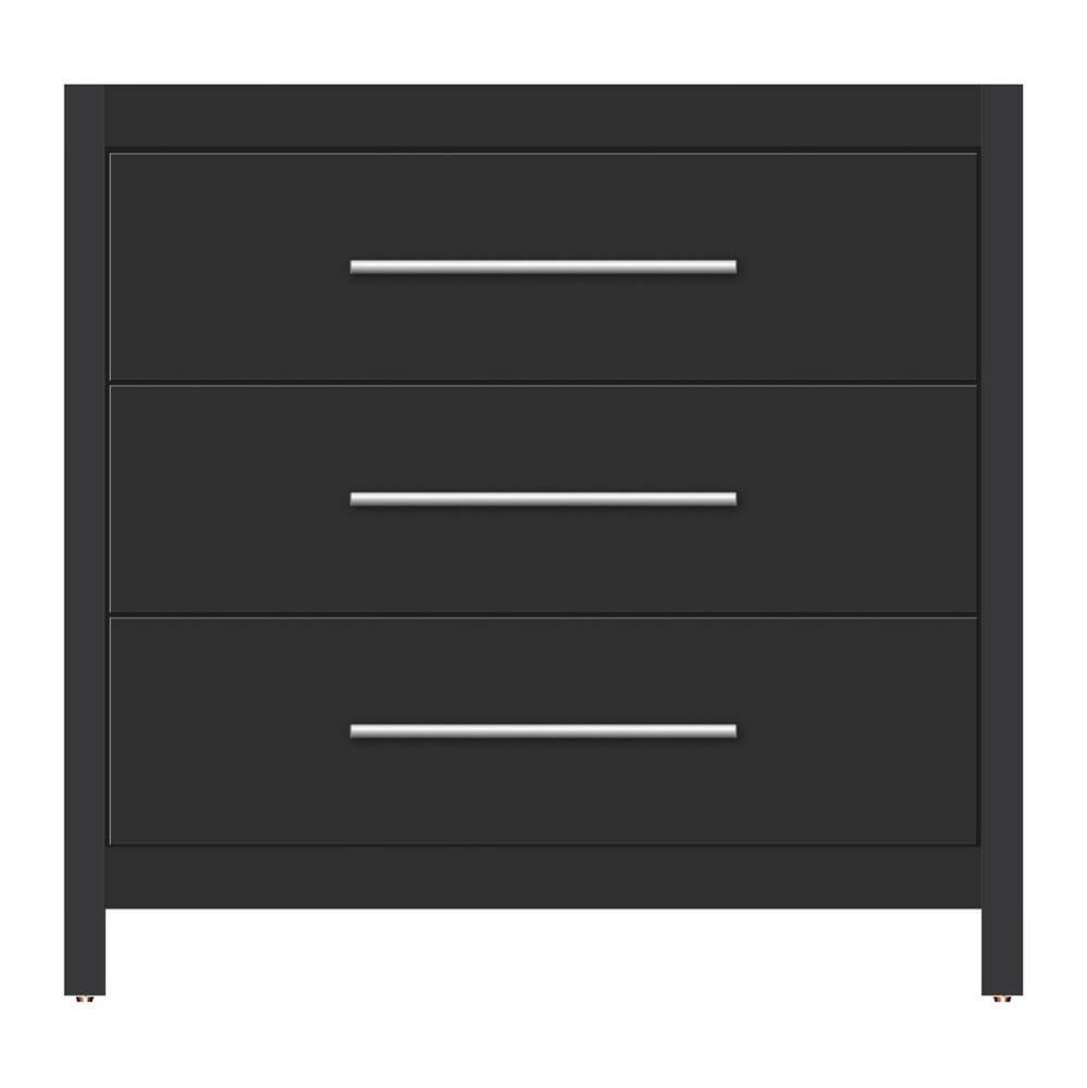 36 X 18.5 X 34.5 Belltown Vanity Tiered Miter Sat Black 3 Drw