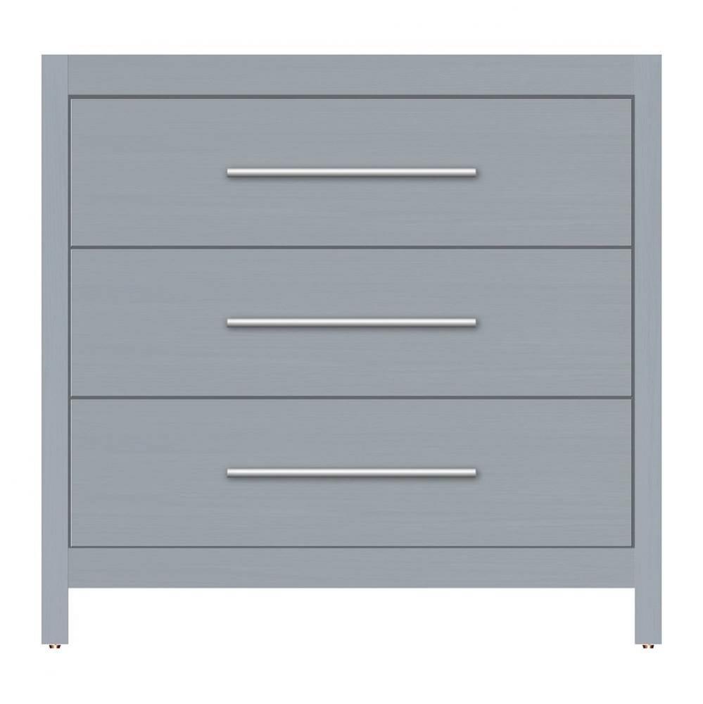 36 X 18.5 X 34.5 Belltown Vanity Tiered Miter Silver Oak 3 Drw