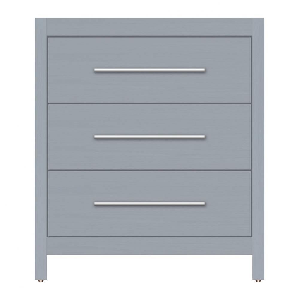 30 X 18.5 X 34.5 Belltown Vanity Tiered Miter Silver Oak 3 Drw