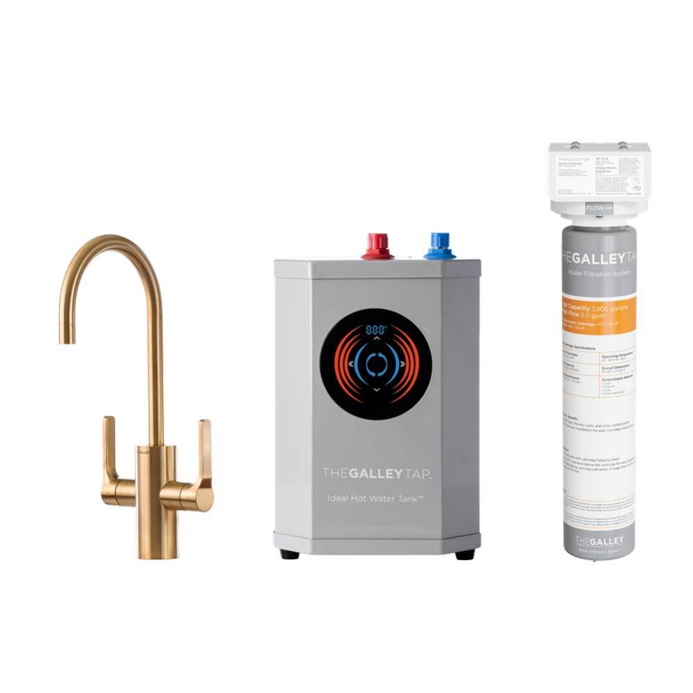 Ideal Hot & Cold Tap in PVD Brushed Gold Stainless Steel, Ideal Hot Water Tank  and Water Filt