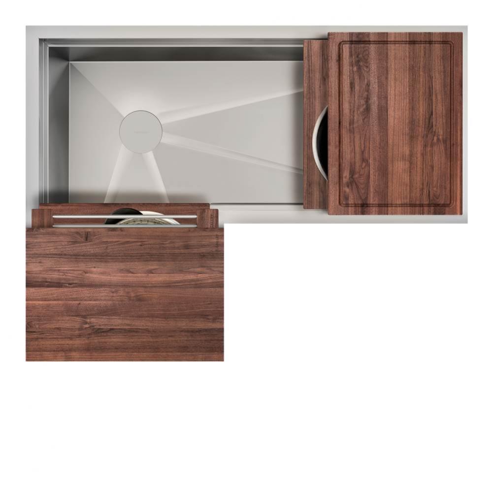 Ideal Corner Workstation 3X4C with Five Tool Culinary Kit in American Black Walnut
