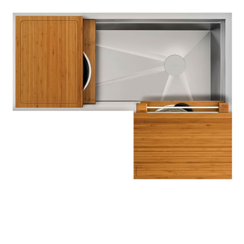 Ideal Corner Workstation 4X3C with Five Tool Culinary Kit in Natural Golden Bamboo