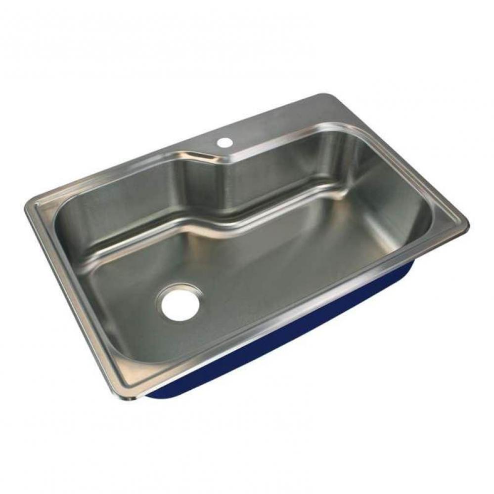 Meridian 33in x 22in 16 Gauge Offset Super Drop-in Single Bowl Kitchen Sink with 1 Faucet Hole