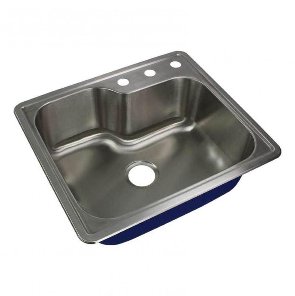 Meridian 25in x 22in 16 Gauge Offset Drop-in Single Bowl Kitchen Sink with 3 Faucet Holes