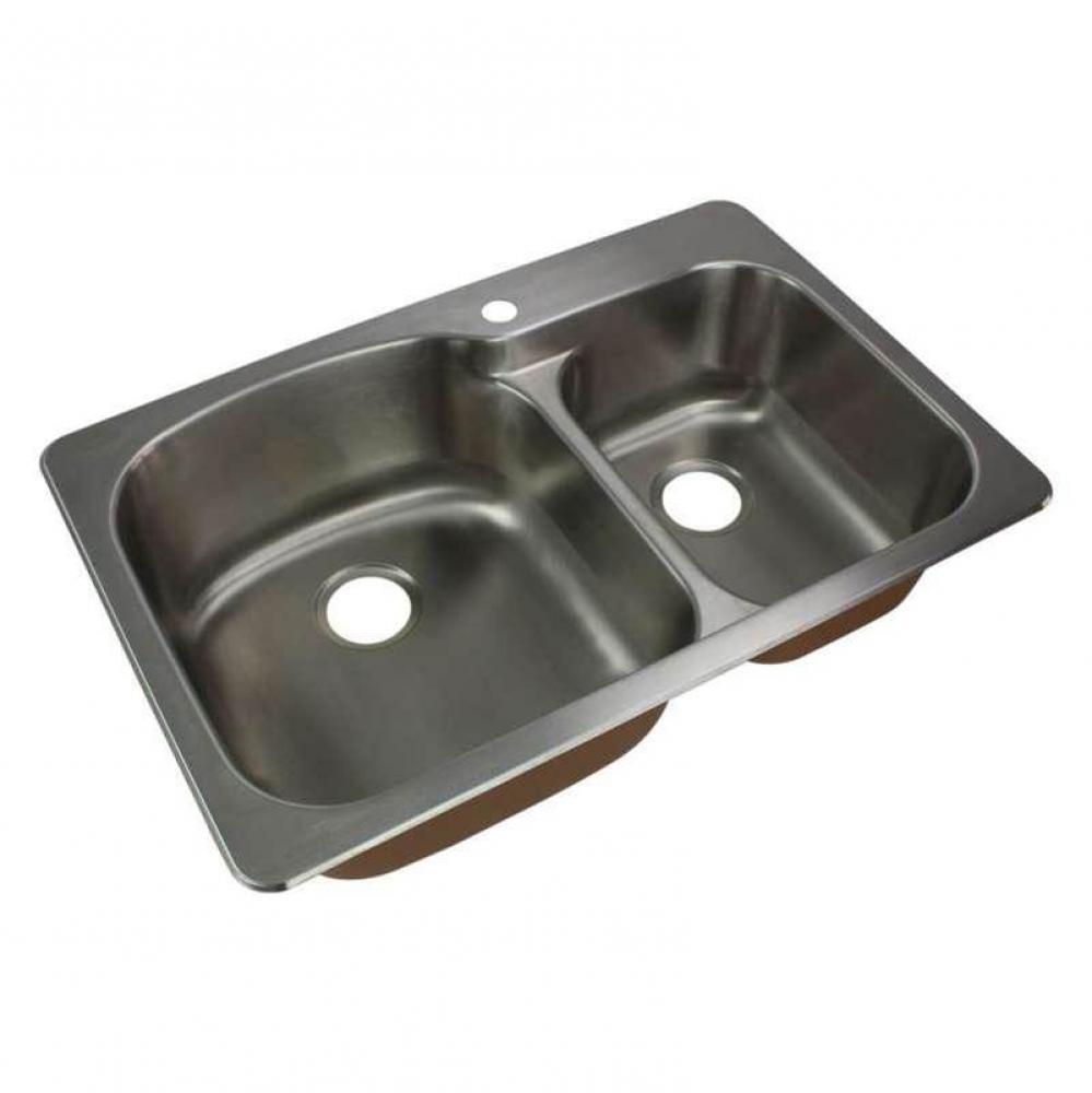 Classic 33in x 22in 18 Gauge Drop-in Double Bowl Kitchen Sink with 1 Faucet Hole