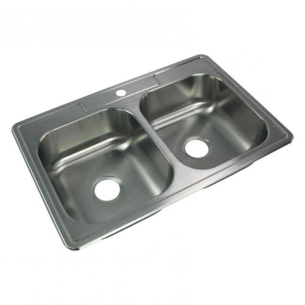 Select 33in x 22in 20 Gauge Drop-in Double Bowl Kitchen Sink with 1 Faucet Hole