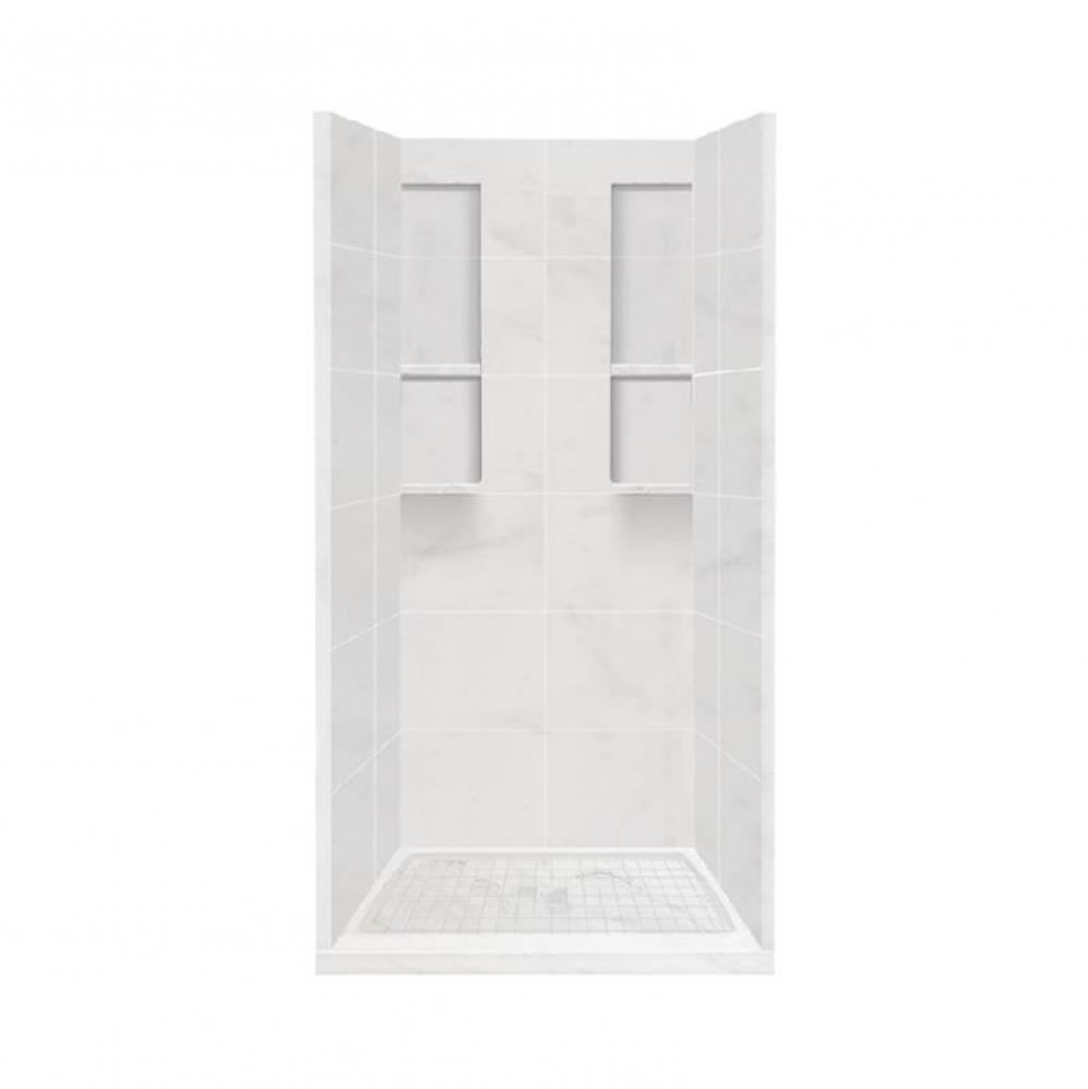 36'' x 36'' x 83'' Solid Surface Alcove Shower Kit in White Carrara